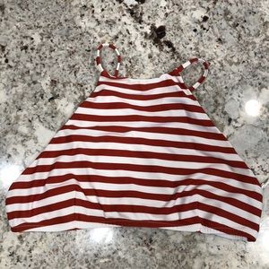 High Neck Bikini Top, Red and White Striped